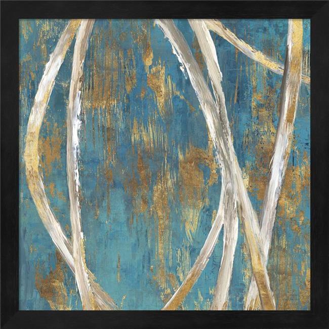 Teal and Gold Abstract Canvas with Black Frame