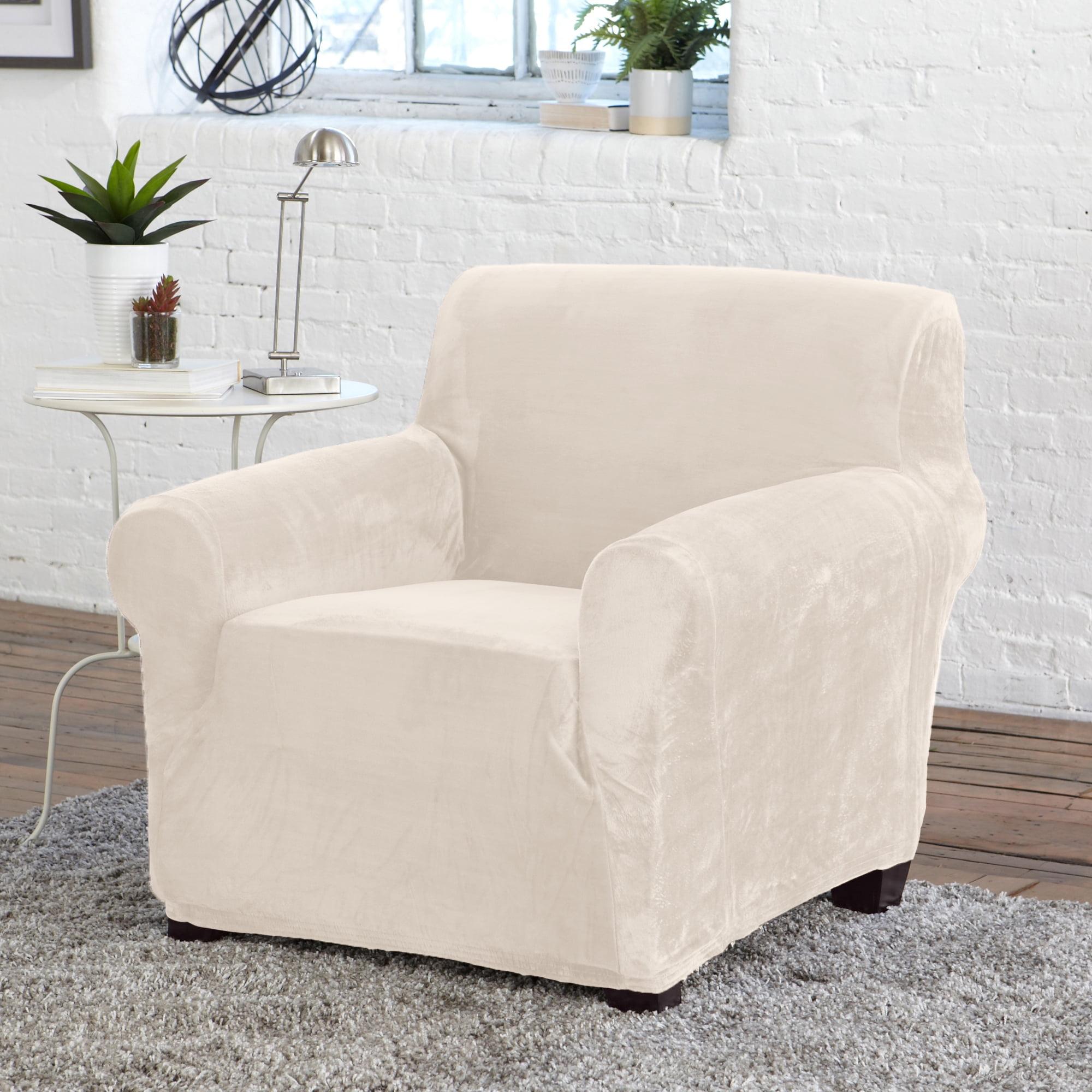 Off-White Velvet Stretch Armchair Slipcover