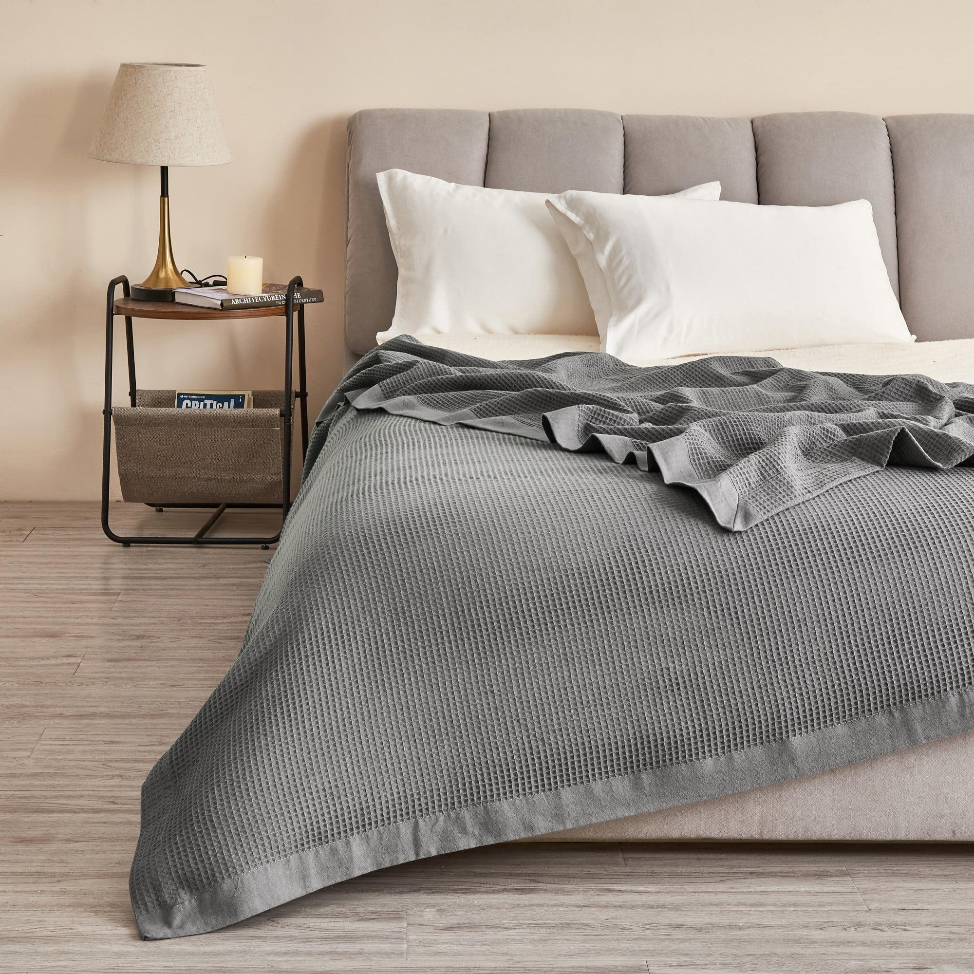 100% Cotton Lightweight Waffle Weave Summer Bed Blanket - Great Bay Home (Twin, Light Grey)