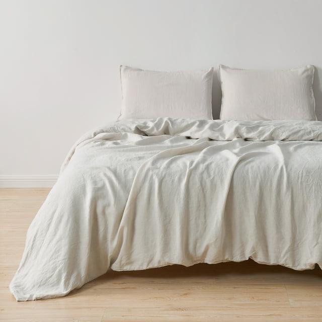 Great Bay Home 100% European Flax Linen Duvet Cover Set, Lightweight, Breathable, 3-Piece Set (Sand, Full / Queen)