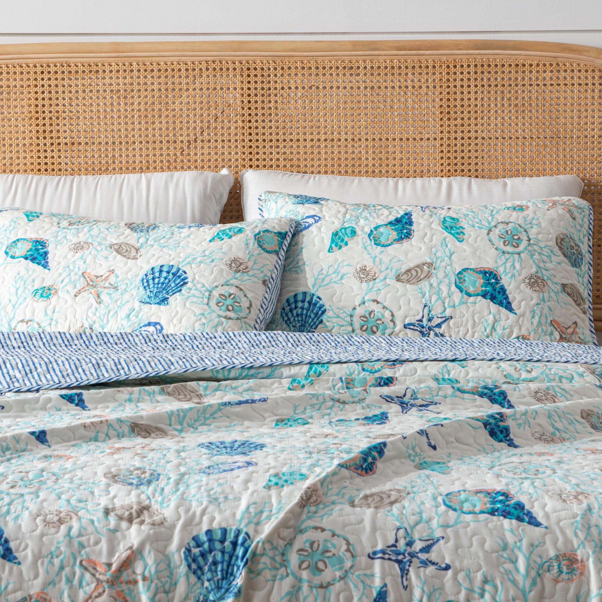 King Coral Reversible Microfiber Coastal Quilt Set