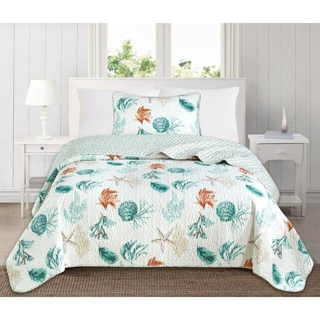 FreshFolds Bright Watercolor Coral Print Quilt Set with Shams