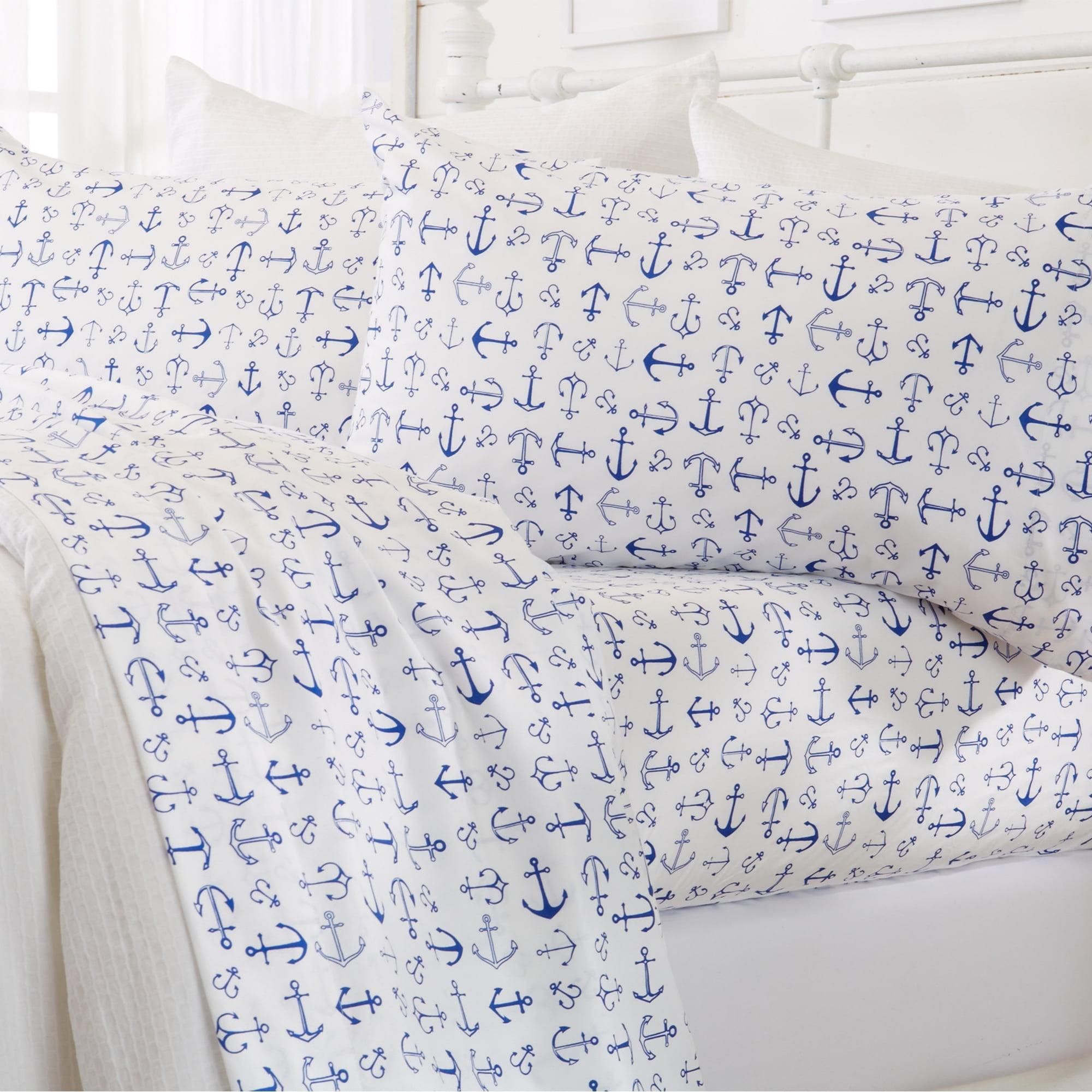 Twin Nautical Anchor Print Microfiber Sheet Set