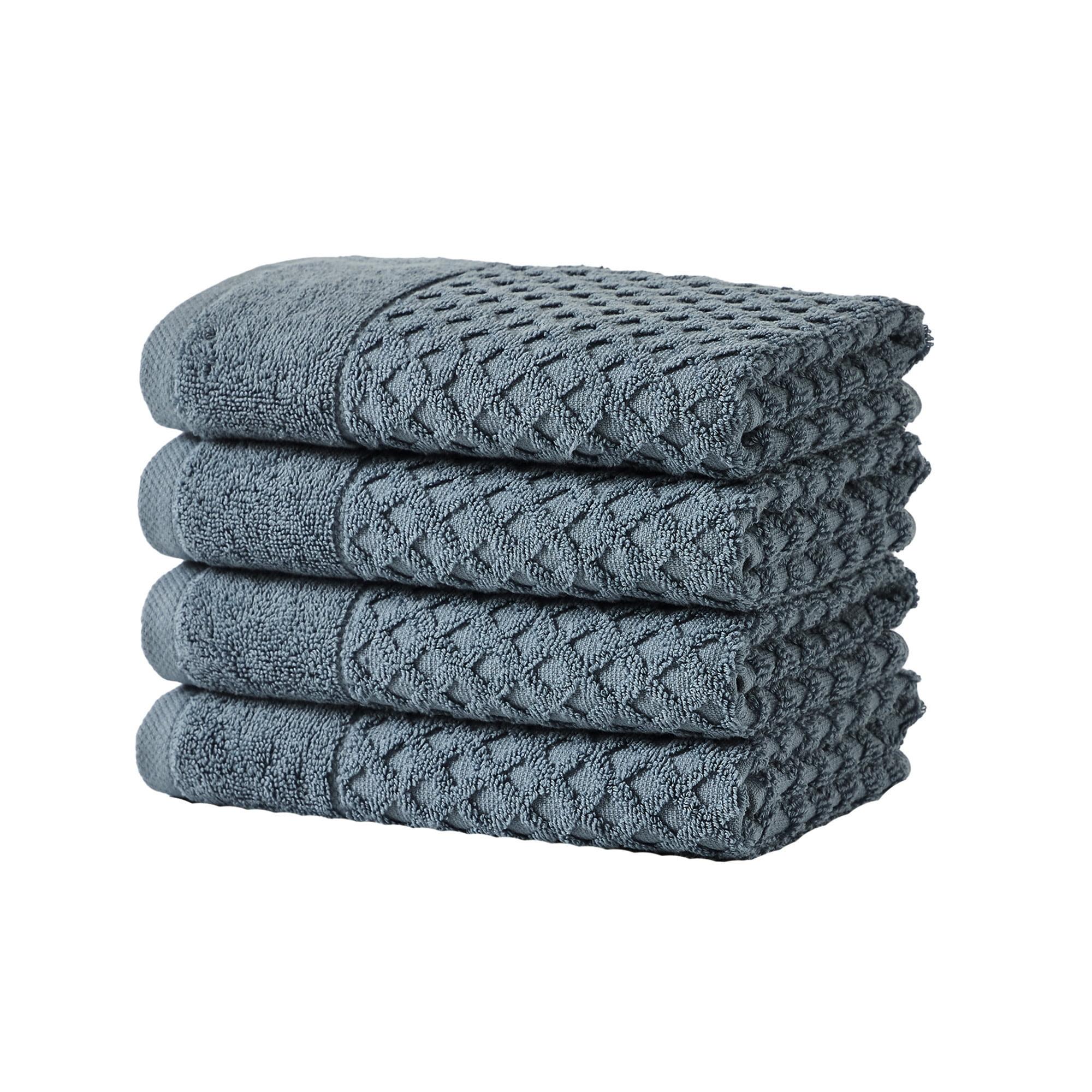 Cotton Quick-Dry Textured Towels - Great Bay Home (4 Pack Bath Towels, Blue).