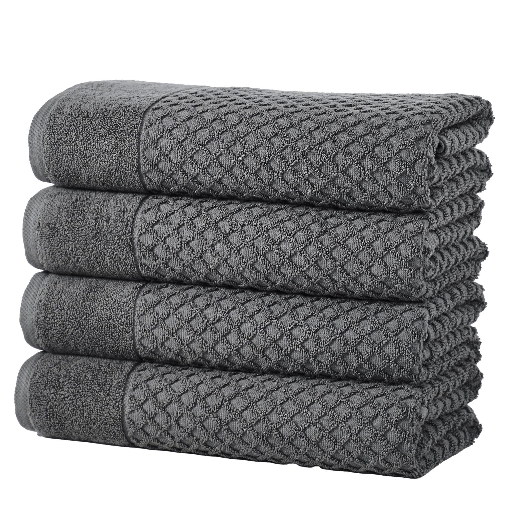 Cotton Quick-Dry Textured Towels - Great Bay Home (4 Pack Bath Towels, Dark Grey).