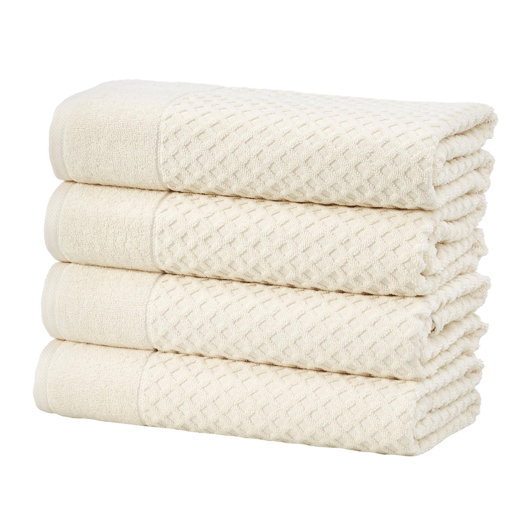 Cotton Quick-Dry Textured Towels - Great Bay Home (4 Pack Bath Towels, Ivory)