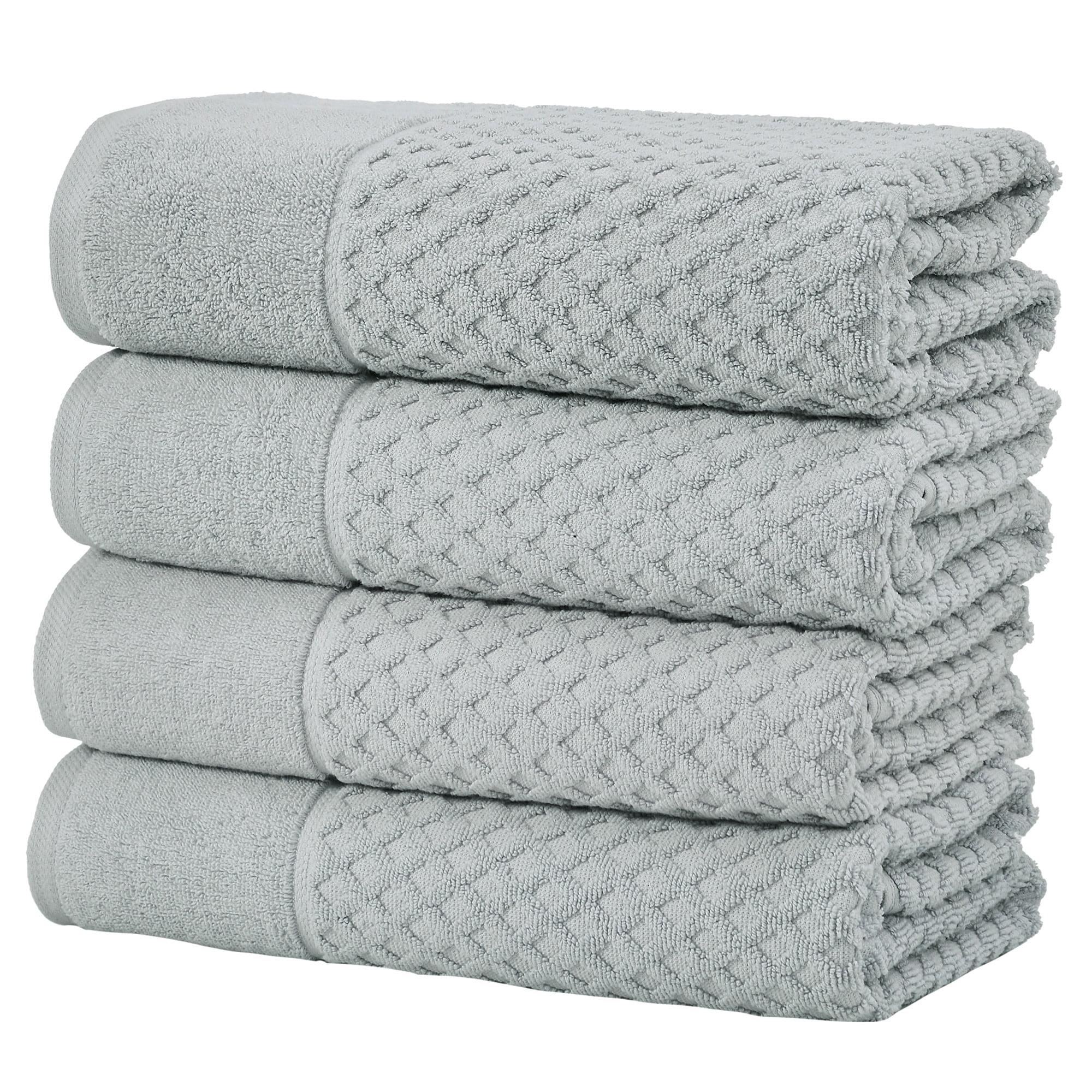 Cotton Quick-Dry Textured Towels - Great Bay Home (4 Pack Bath Towels, Light Grey)