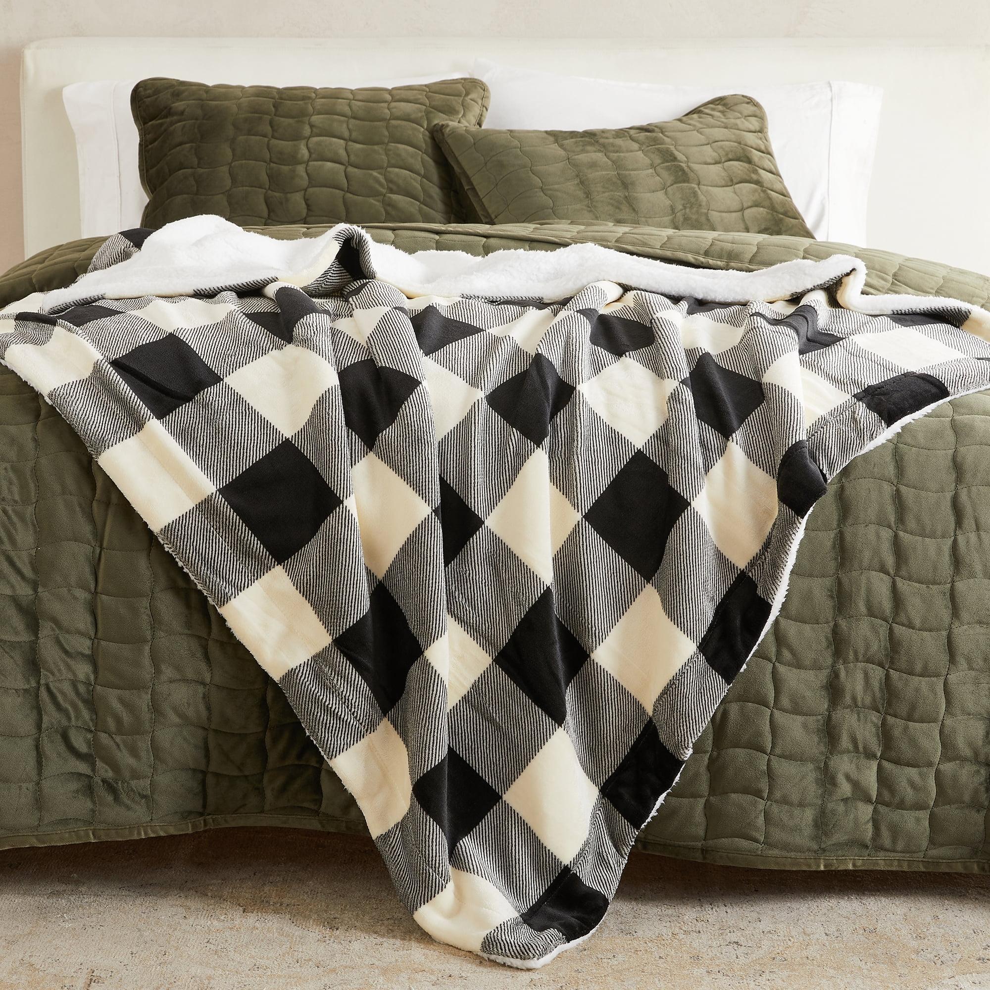 Black and White Buffalo Check Sherpa Reversible Throw Blanket