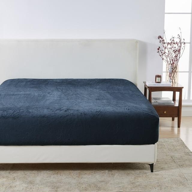 Great Bay Home Fitted Sheet - Ultra Soft Velvet Plush - California King, Denim Blue