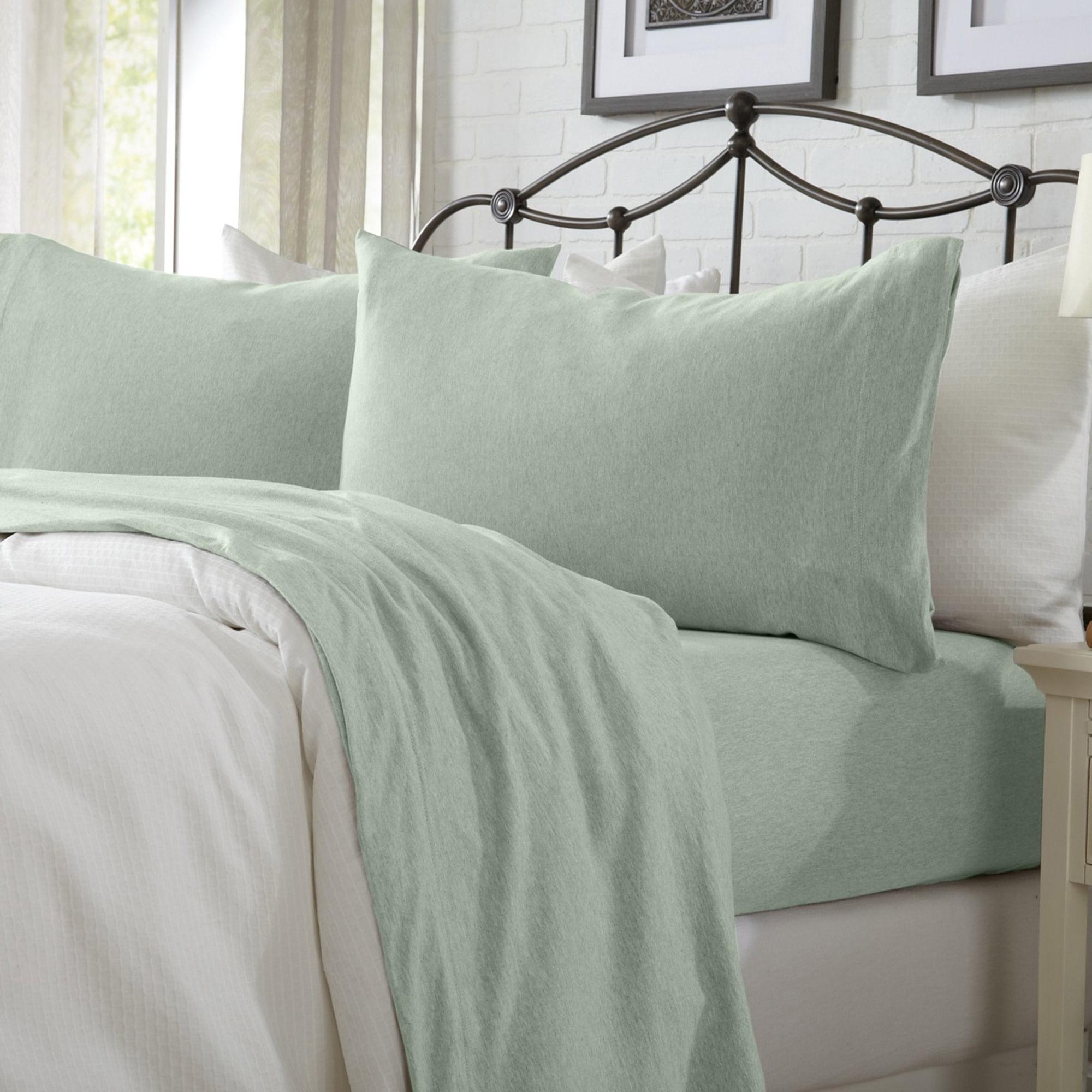 Ultra-Soft Cotton Heathered Melange Jersey Knit Sheet Set - Great Bay Home (Twin XL, Green)