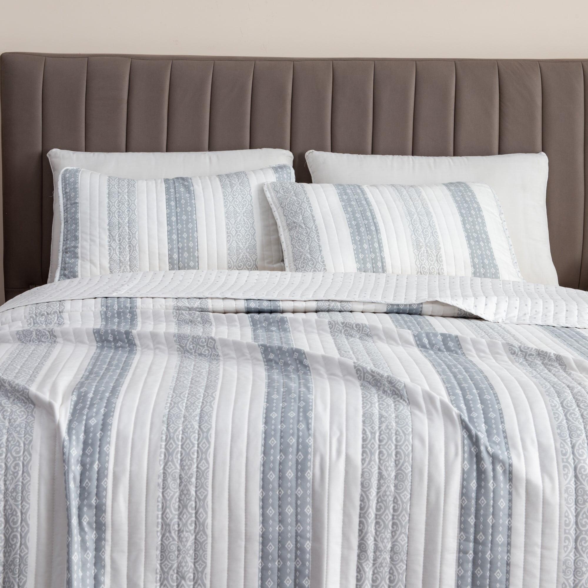 Adele Twin Reversible Striped Microfiber Quilt Set