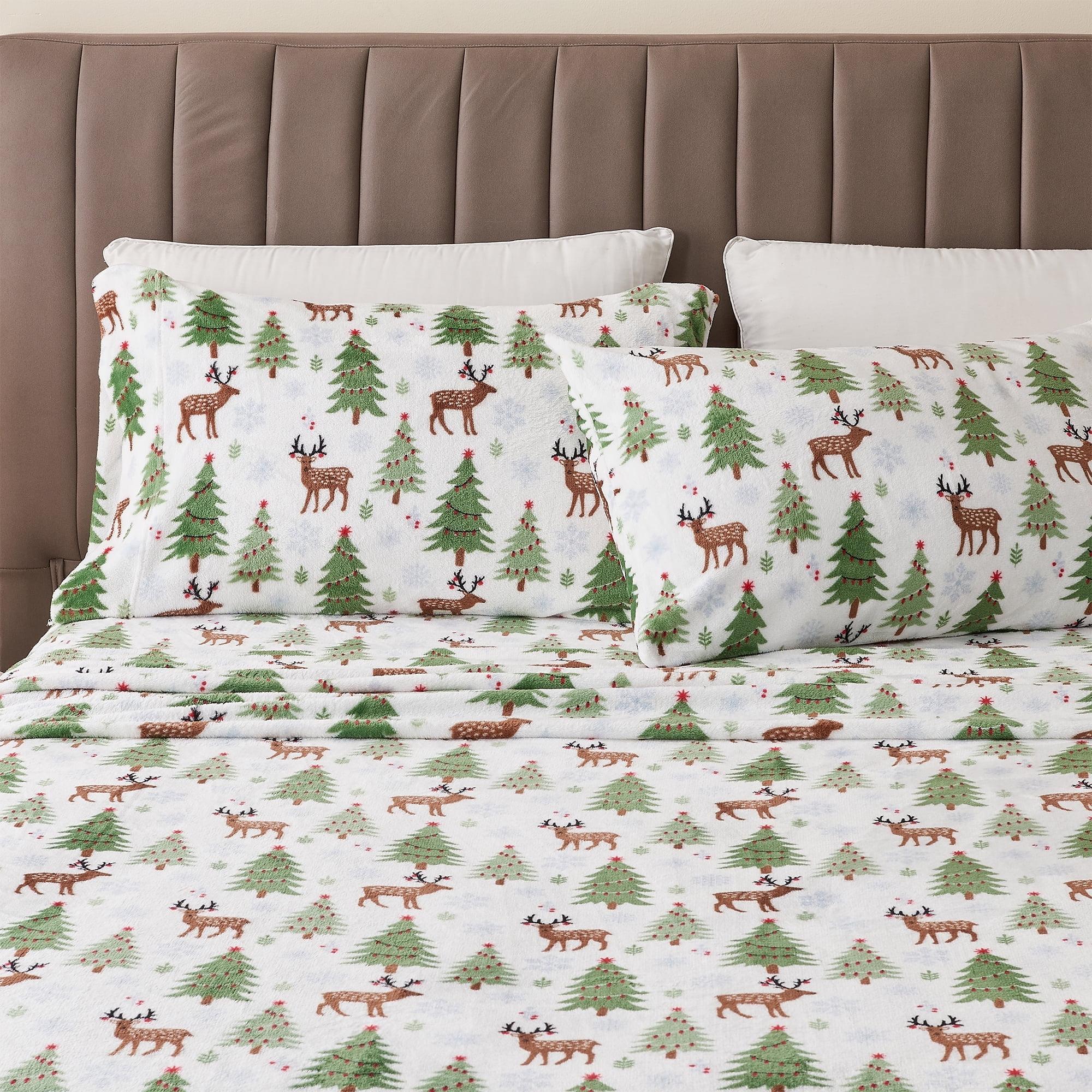 Queen Deer Trees and Snow Velvet Plush Fleece Sheet Set