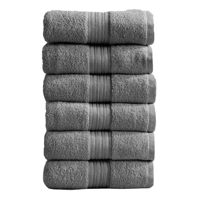 100% Cotton Quick-Dry Everday Towel Set - Great Bay Home (6 Pack Hand Towels, Dark Grey)