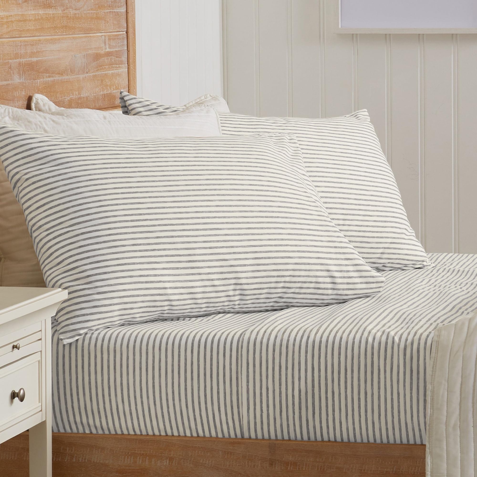 Twin Light Grey Striped Microfiber Sheet Set