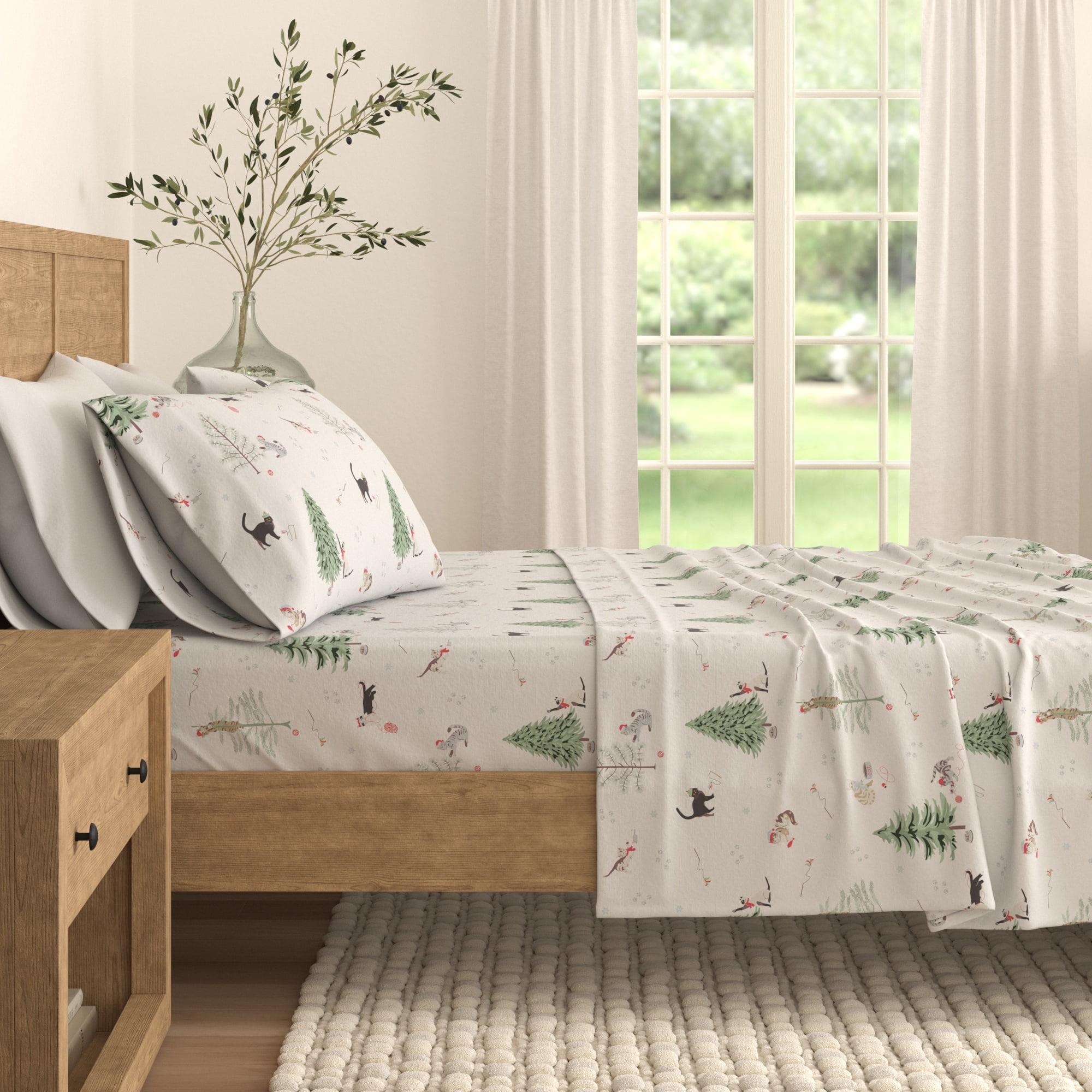 Great Bay Home Winter Flannel Sheet Set - 100% Turkish Cotton - Double Brushed - Twin, Winter Cats