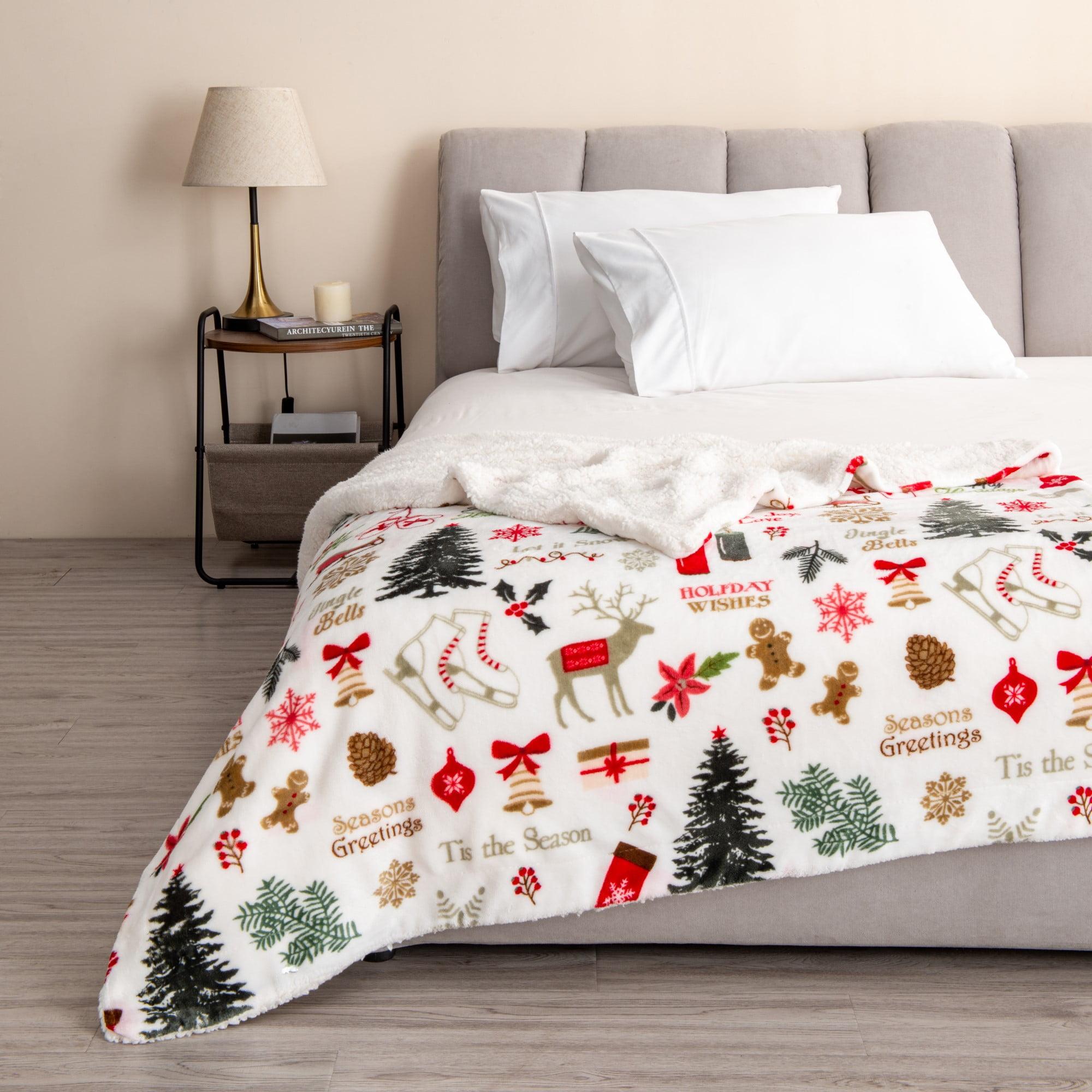 Holiday Sherpa Fleece Reversible Christmas Throw Blanket