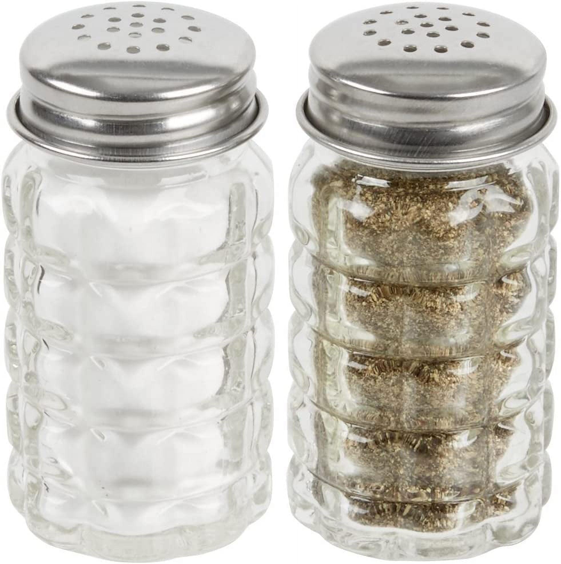 Retro Round Glass Salt and Pepper Shakers with Stainless Tops