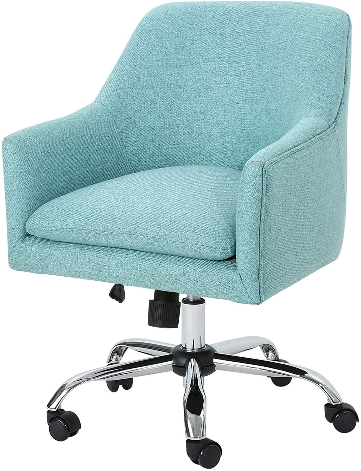 Morgan Blue Fabric Mid Century Modern Office Chair with Chrome Base