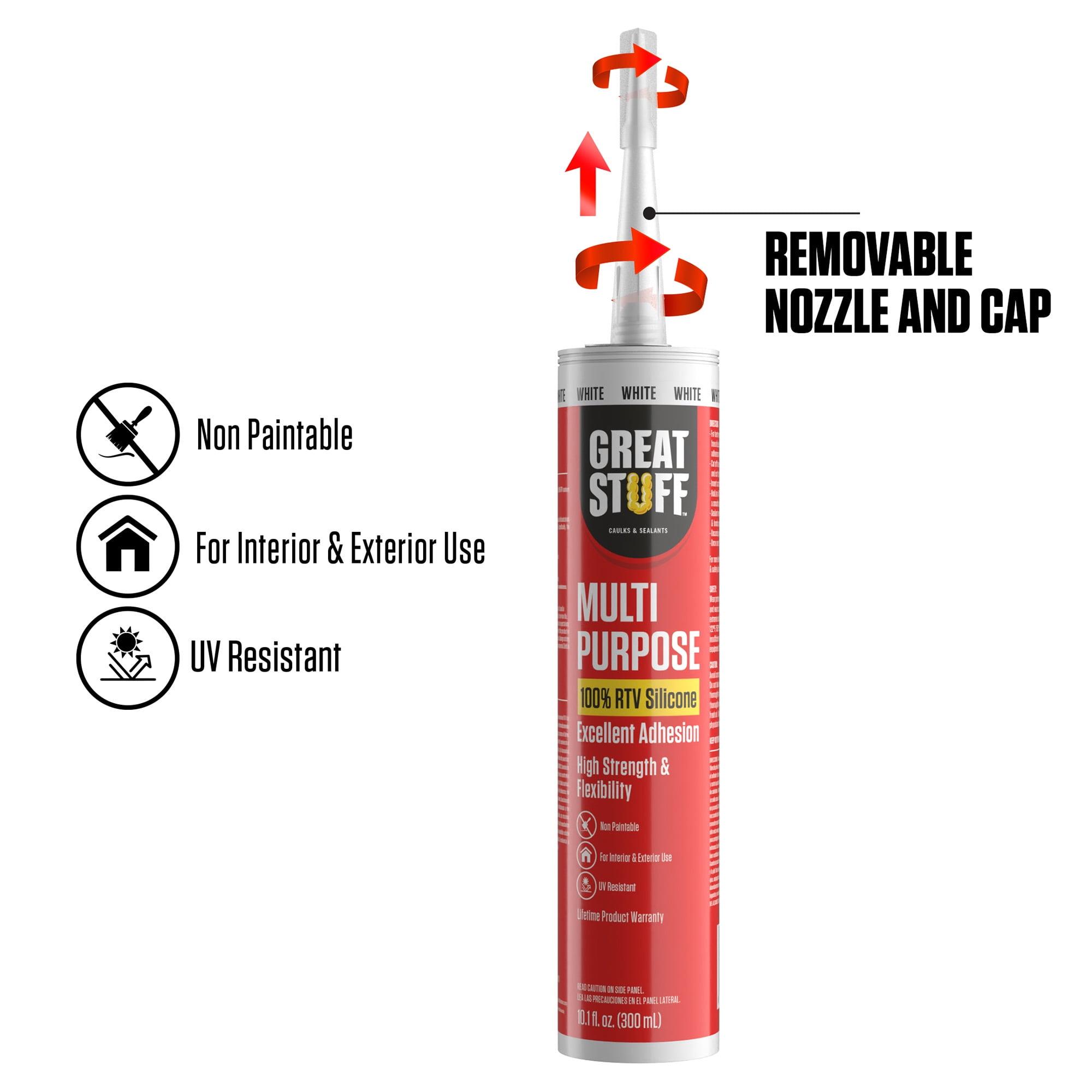Great Stuff Masilla 100% Silicona - Sellador de Silicona RTV Blanco, Sellador Multiusos 10.1 oz