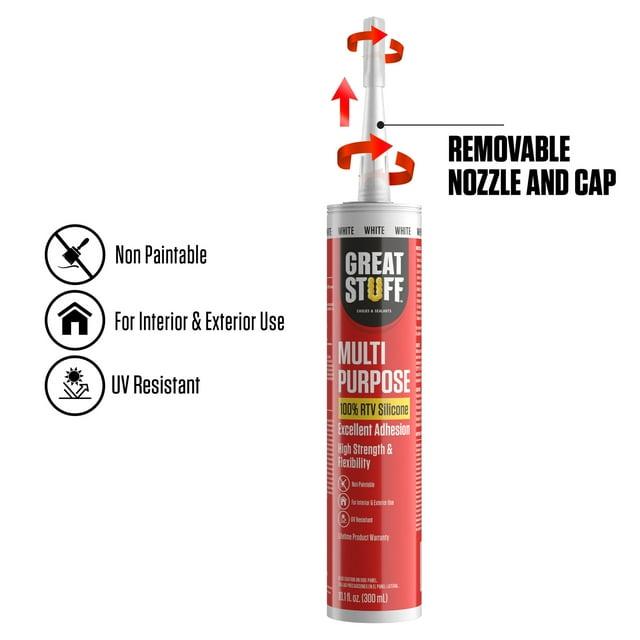 Great Stuff Masilla 100% Silicona - Sellador de Silicona RTV Blanco, Sellador Multiusos 10.1 oz