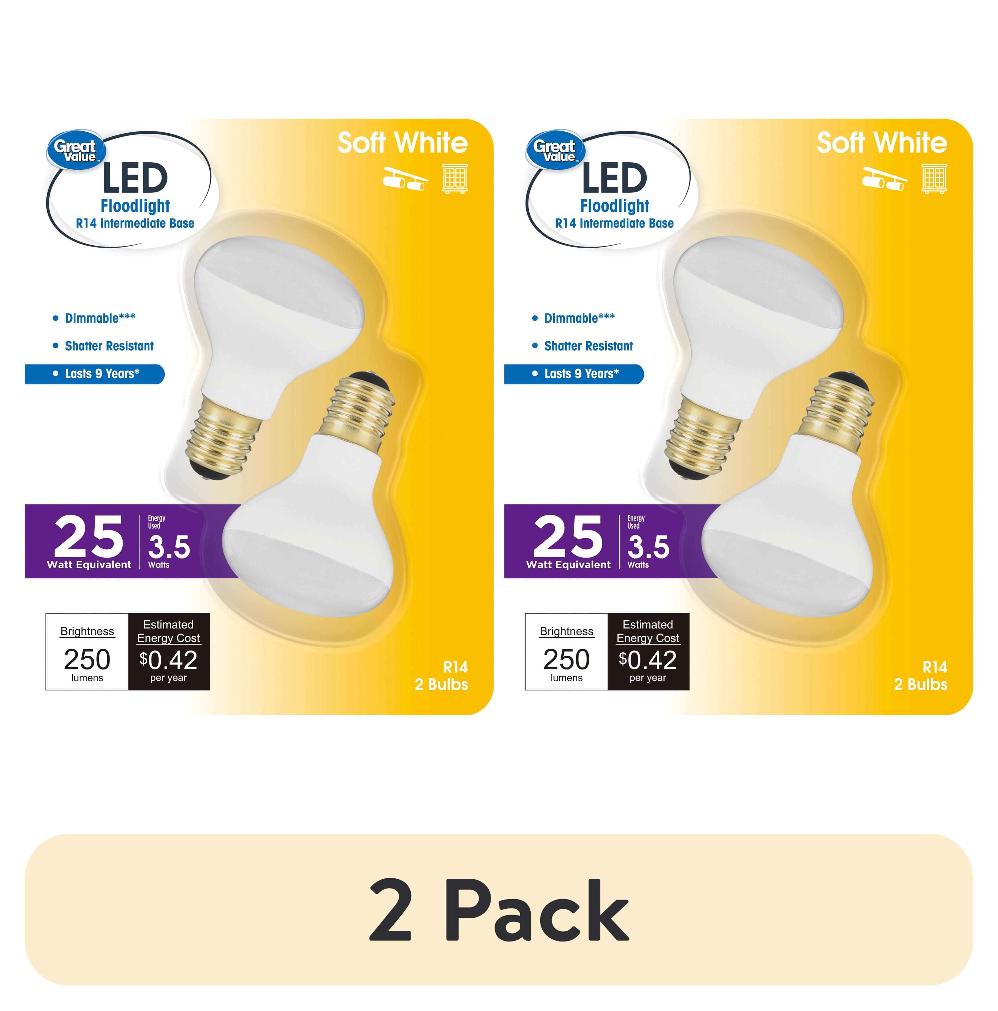 Great Value Dimmable R14 LED Directional Floodlight, 3.5W (25W Equivalent) E17 Base, Soft White 2 PK