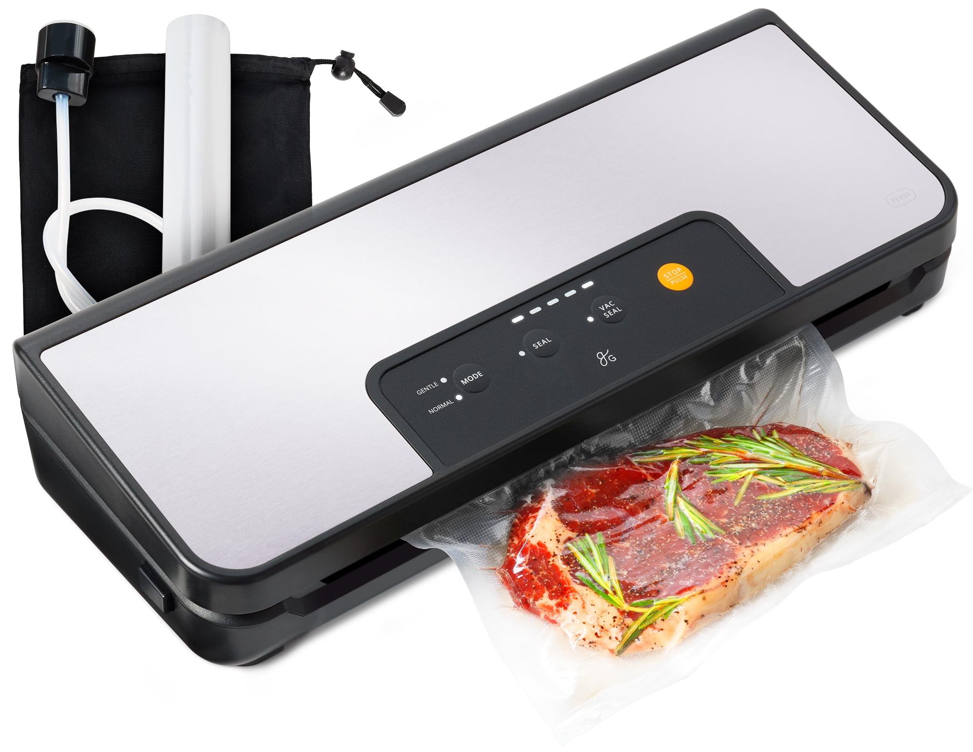 Greater Goods Vacuum Sealer Machine for Sous Vide Cooker, Freezer Bags, and More, with 1 Roll of Vacuum Seal Bags (Onyx Black)