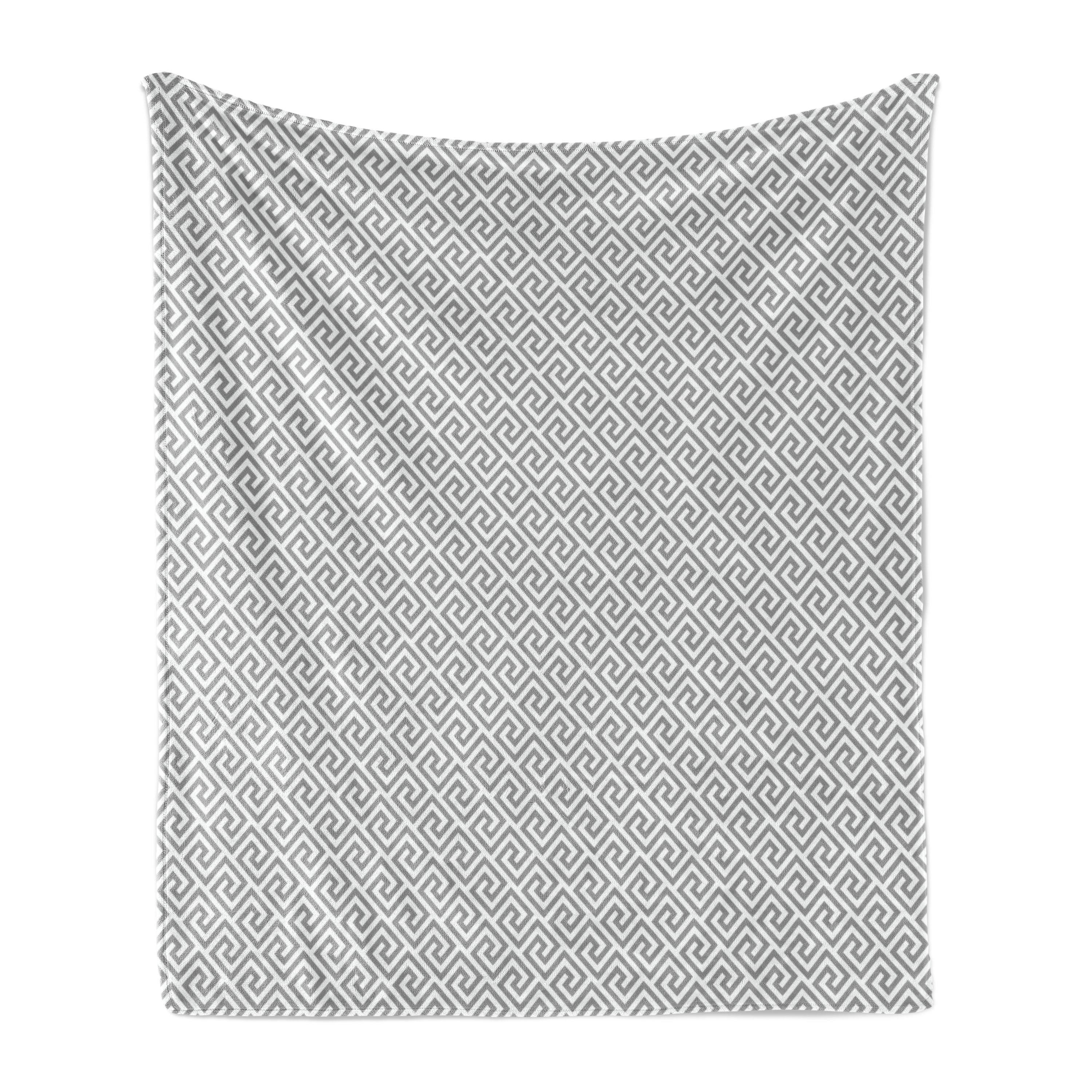 Ambesonne Geometric Fleece Throw Blanket Monochrome Pattern Lines Pale Grey White