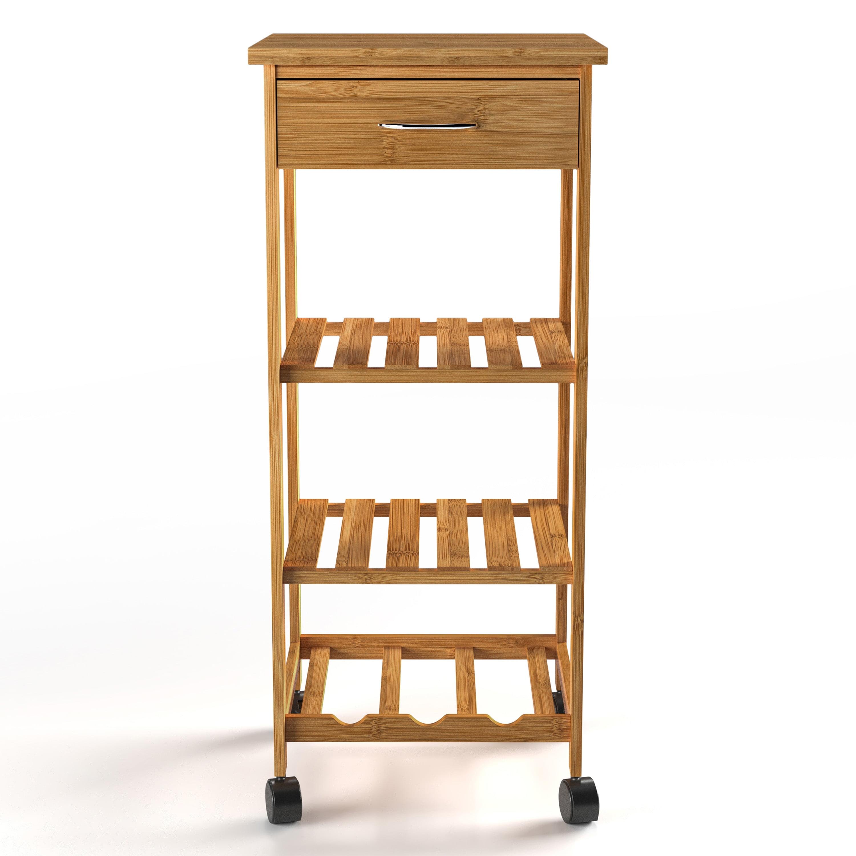 Greemotion Dahn Bamboo 3-Shelf Kitchen Cart with Drawer in Natural