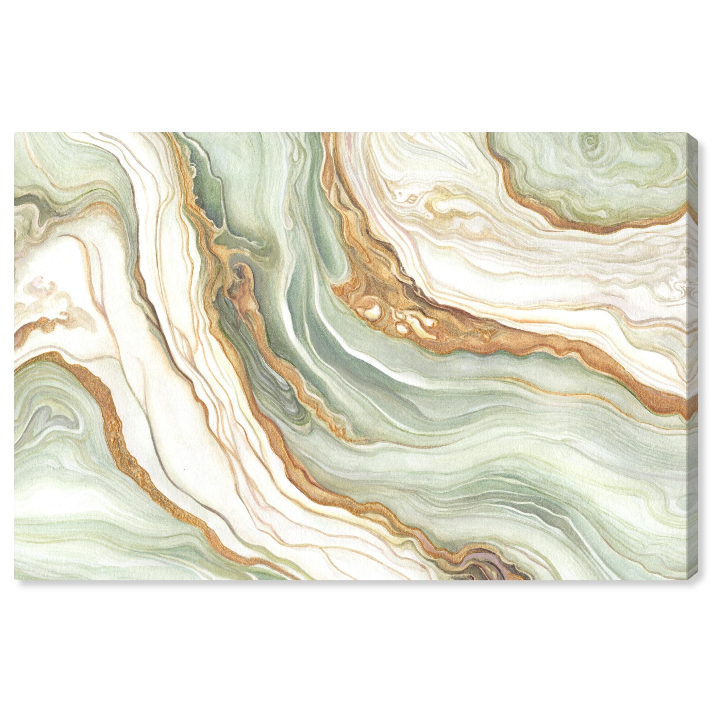 Green and Gold Abstract Geode Canvas Wall Art, 24" x 16"