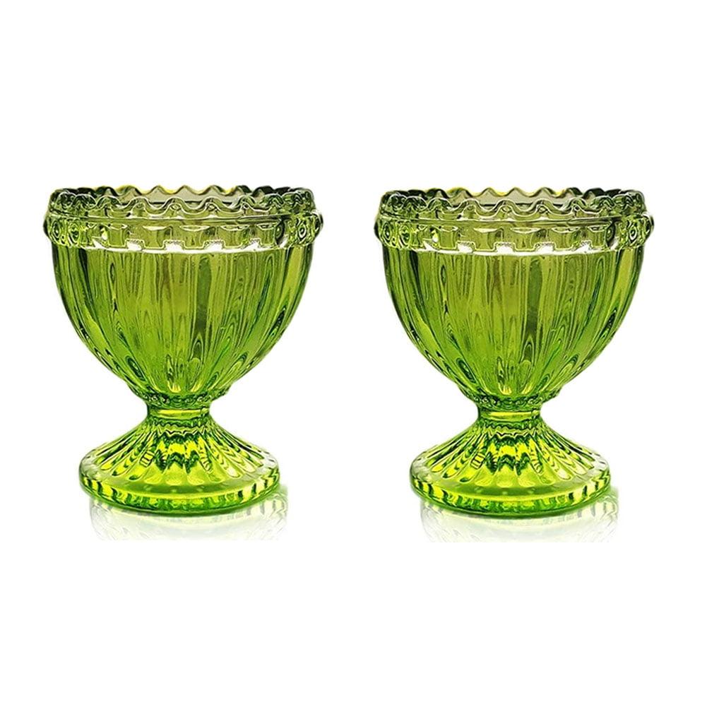 Green Glass Easter Egg Cup for Soft or Hard Boiled Egg Holder - Set of 2 Egg Holders for Breakfast Brunch, Kitchenware, Easter Decoration