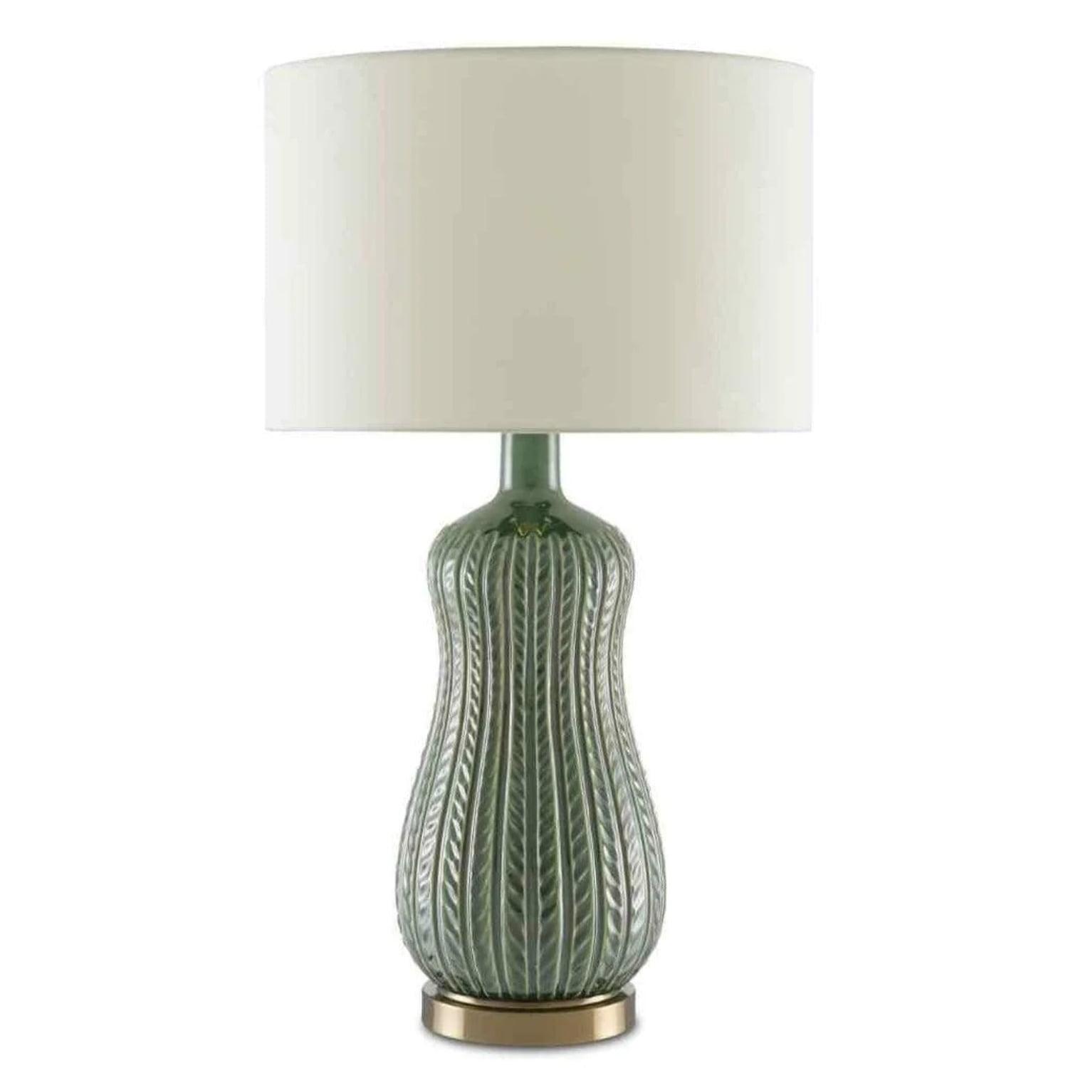 Mamora Green Ceramic Table Lamp with Ivory Shade