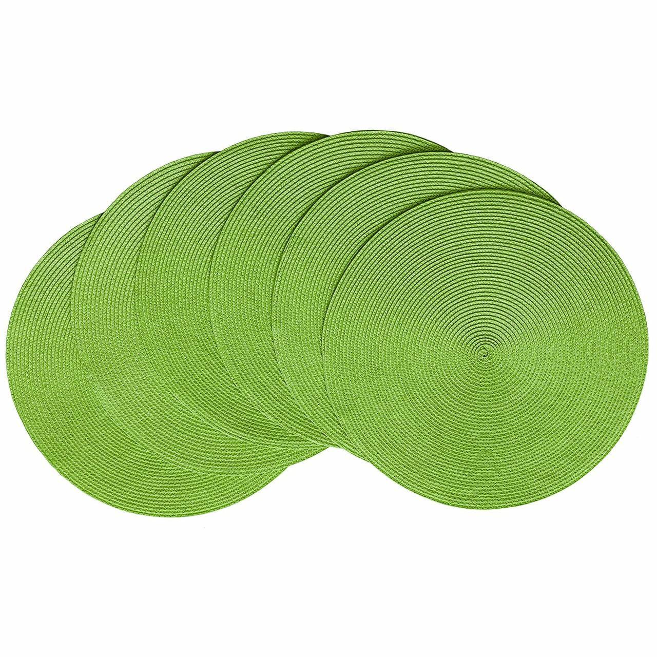 Green Placemats Set of 6 Table Mats for Dining Tables Woven Washable Non-Slip Round Braided Place Mats for Party Holliday