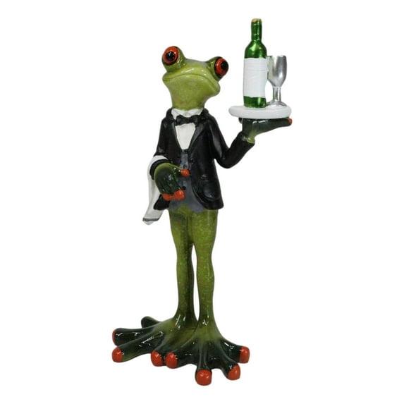 Trinx Green Toad Frog Silver Service Butler With Wine Glass And Bottle Figurine 7"H