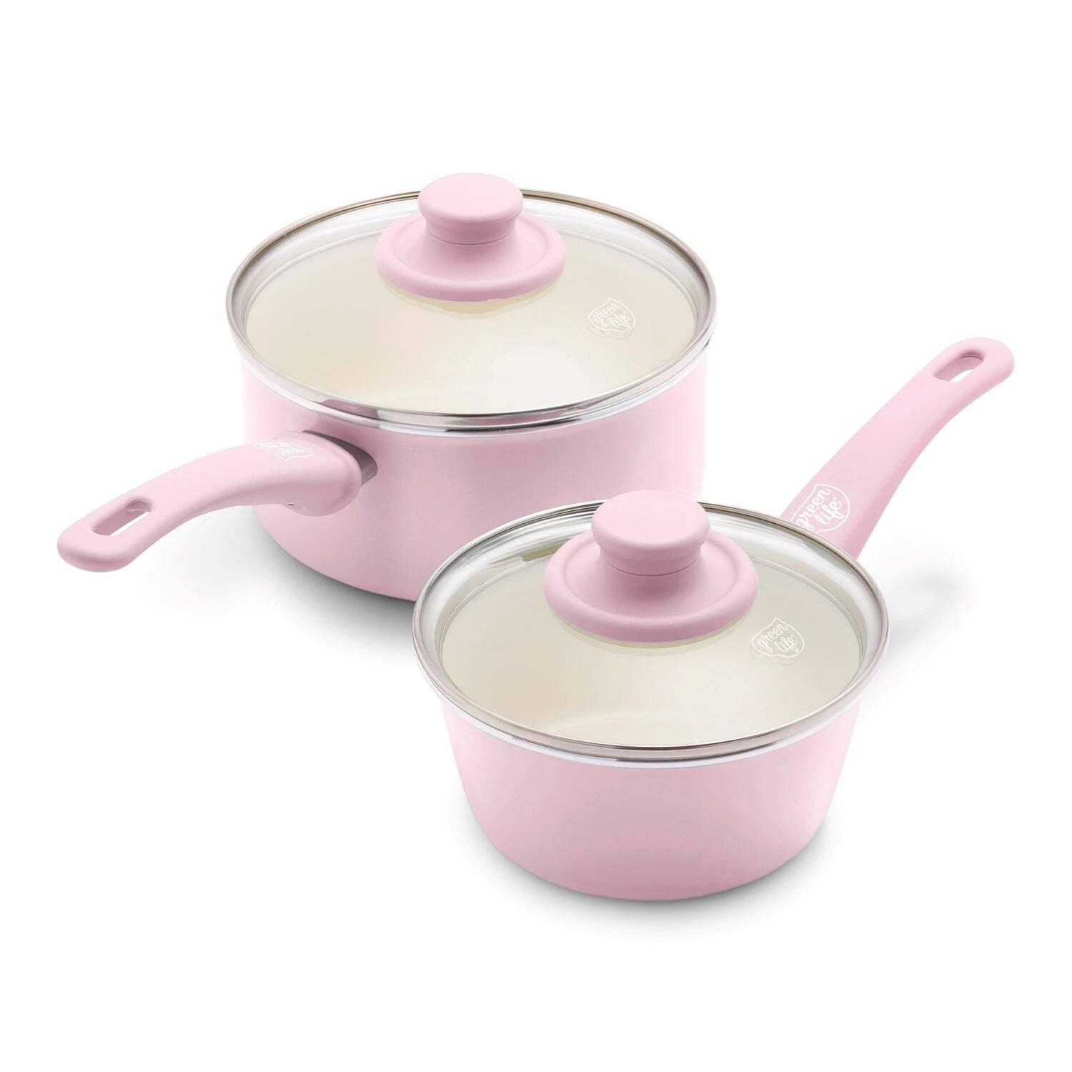 GreenLife Soft Grip Healthy Ceramic Nonstick, 1QT And 2QT Saucepan Pot Set With Lids, Dishwasher Safe