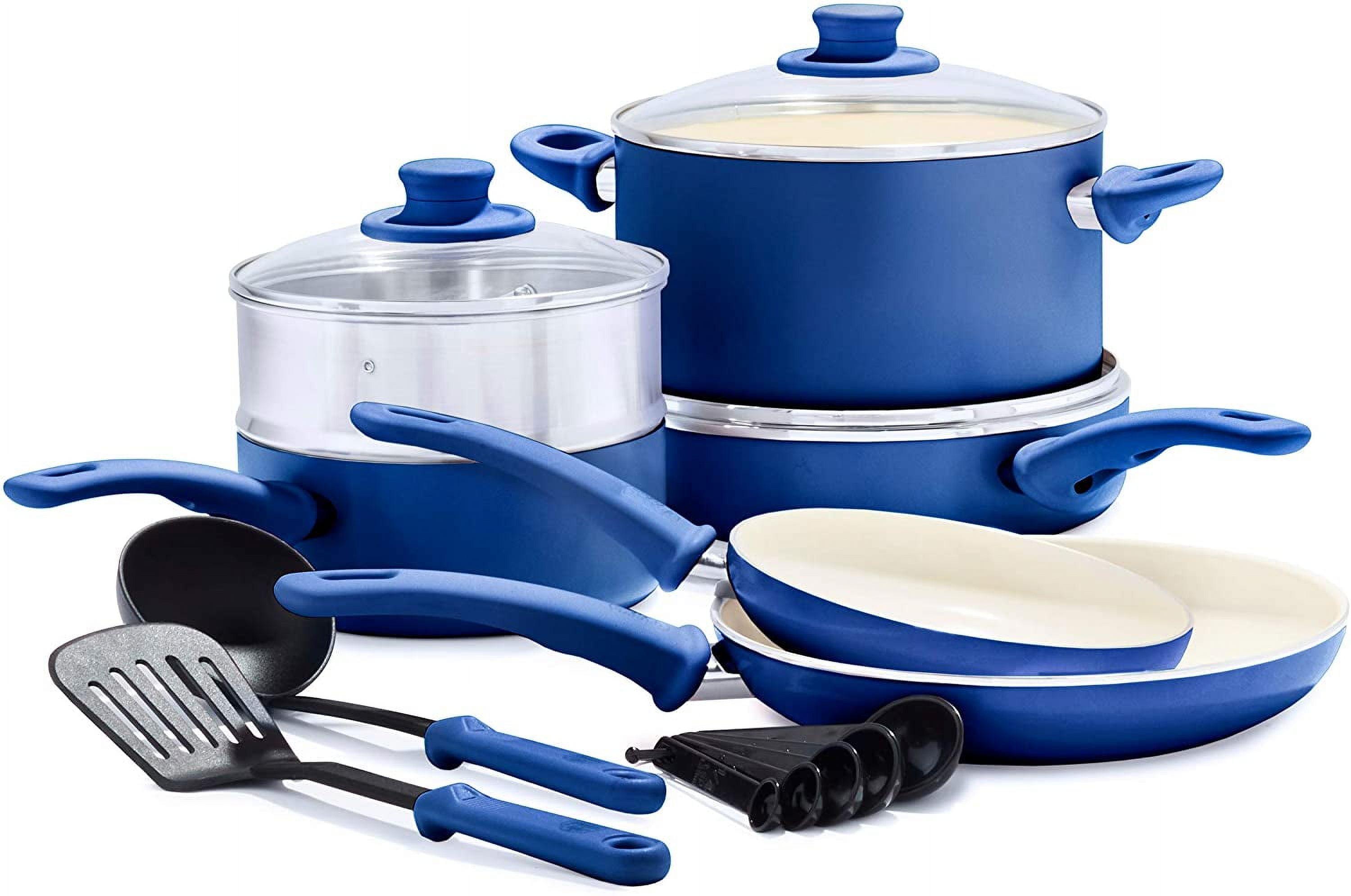 Blue Nonstick Aluminum and Stainless Steel 12-Piece Cookware Set