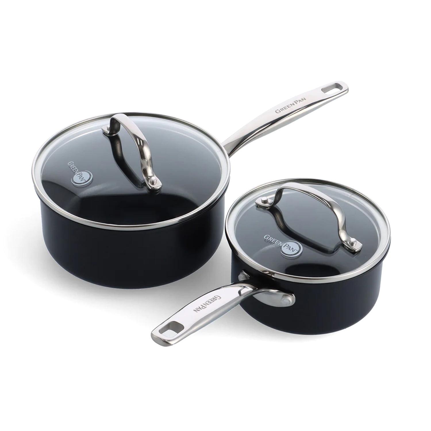 GreenPan Chatham Black Healthy Ceramic Nonstick, 1qt and 2qt Saucepan Set