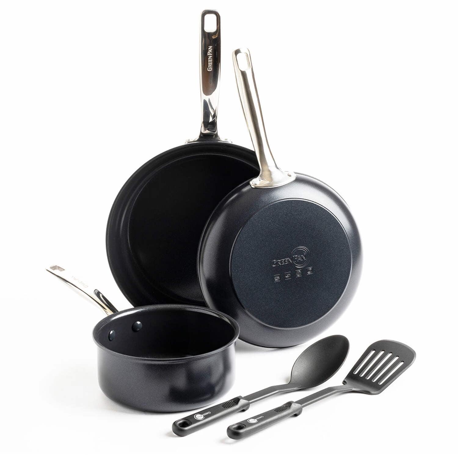 GreenPan GreenPan Chatham Black Prime Midnight Healthy Ceramic Nonstick, 5 Piece Cookware Set