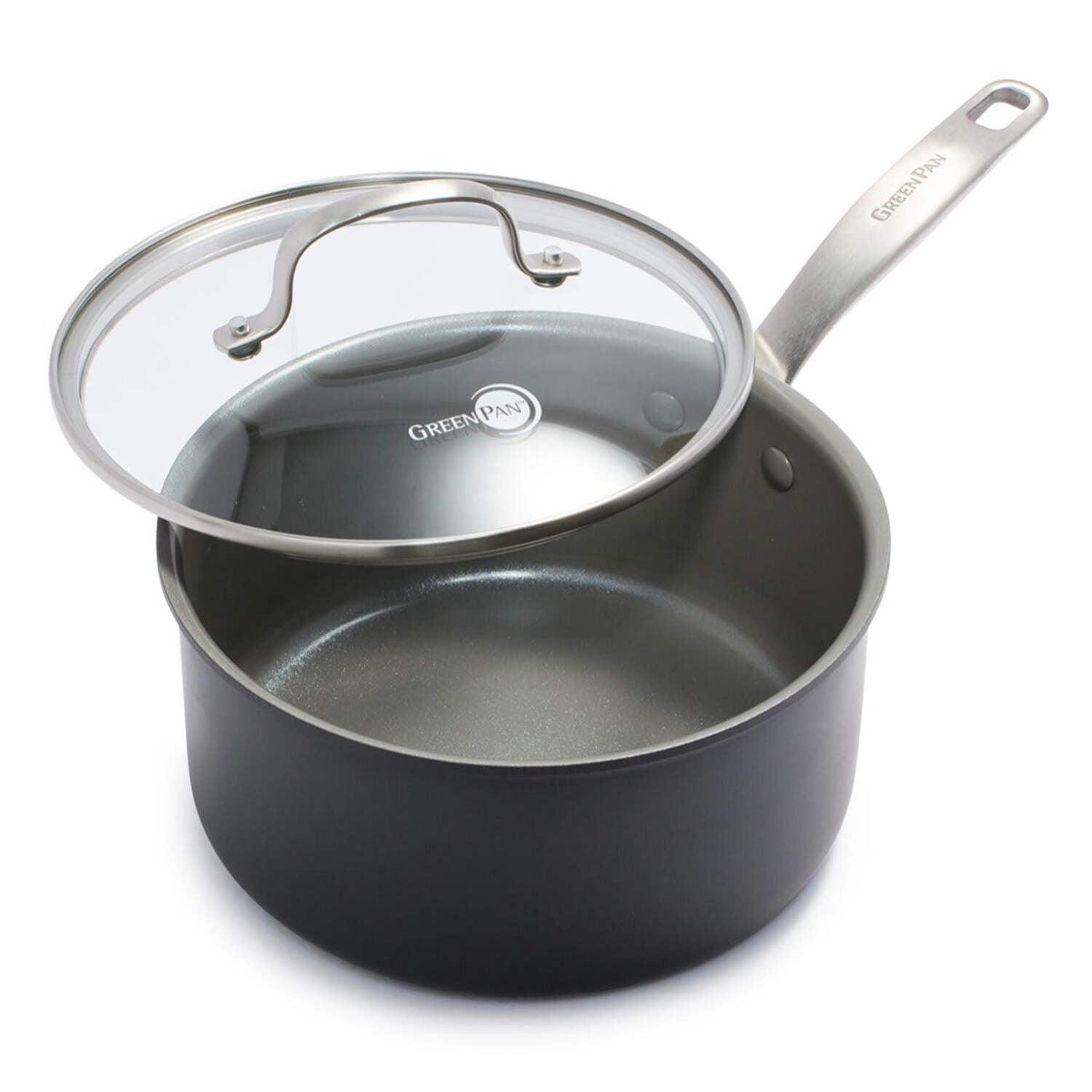 GreenPan Chatham Healthy Ceramic Non-stick Covered Saucepan, 3 Quart, Gray