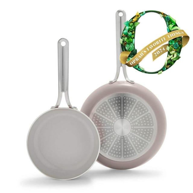 GreenPan Nova 2pk Aluminum Ceramic Nonstick Fry pan Set with Stainless Steel Handle Clay: Lifetime Warranty, Induction Safe