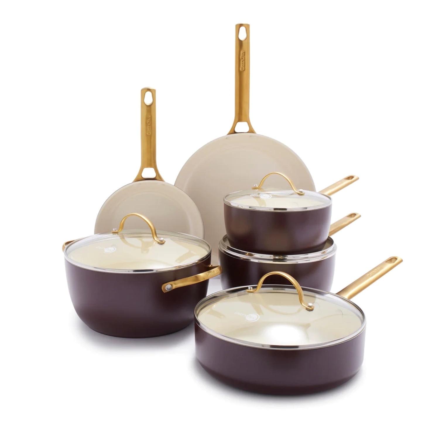 Merlot and Gold Aluminum Nonstick 10-Piece Cookware Set