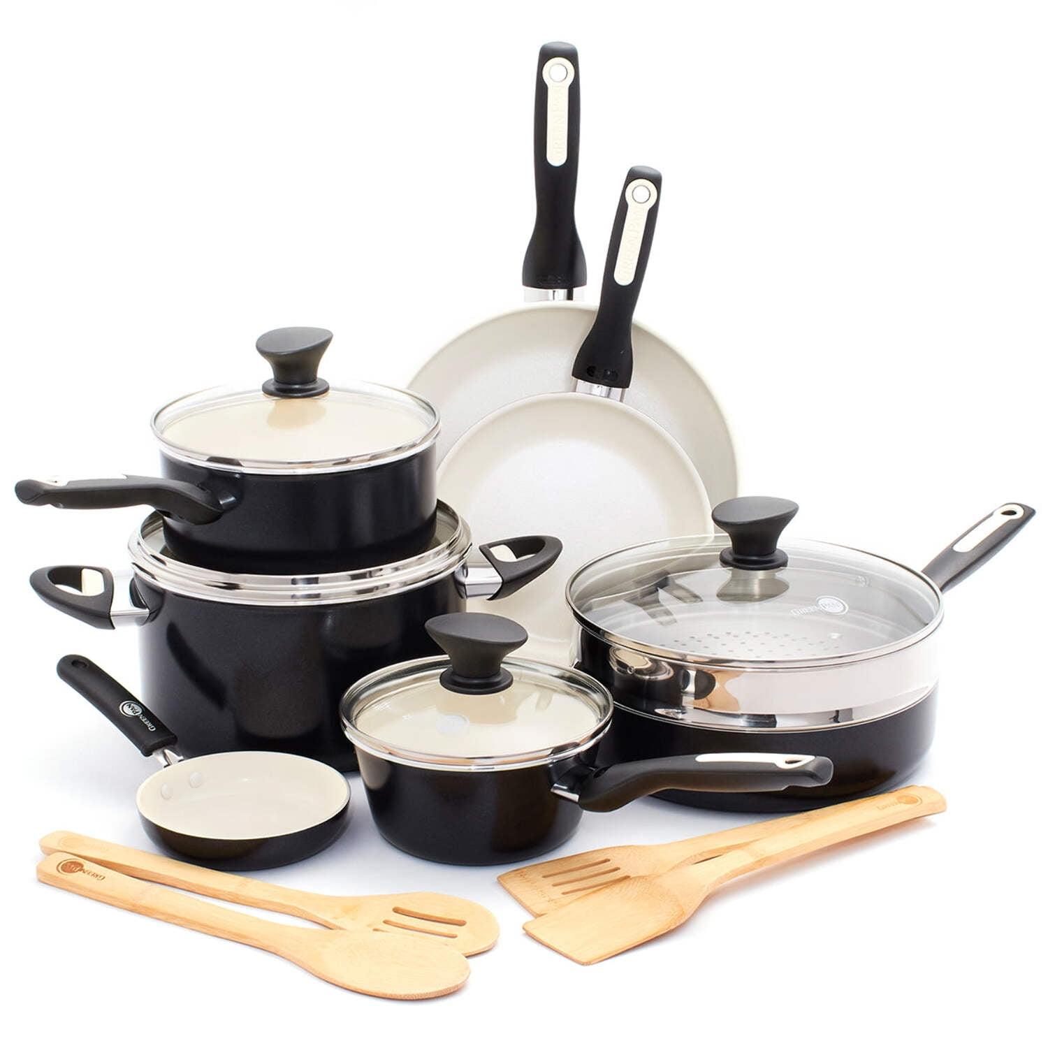 GreenPan GreenPan Rio Healthy Ceramic Nonstick 16 Piece Cookware Pots and Pans Set, PFAS-Free, Dishwasher Safe