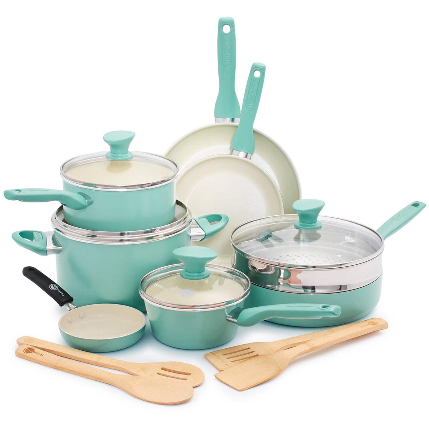GreenPan GreenPan Rio Healthy Ceramic Nonstick 16 Piece Cookware Pots and Pans Set, PFAS-Free, Dishwasher Safe