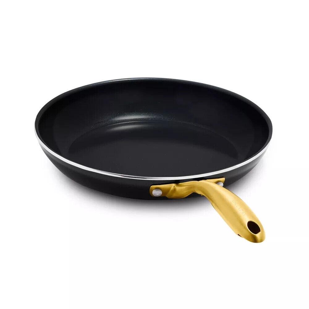 Black Ceramic Nonstick Aluminum Frying Pan with Gold Handle