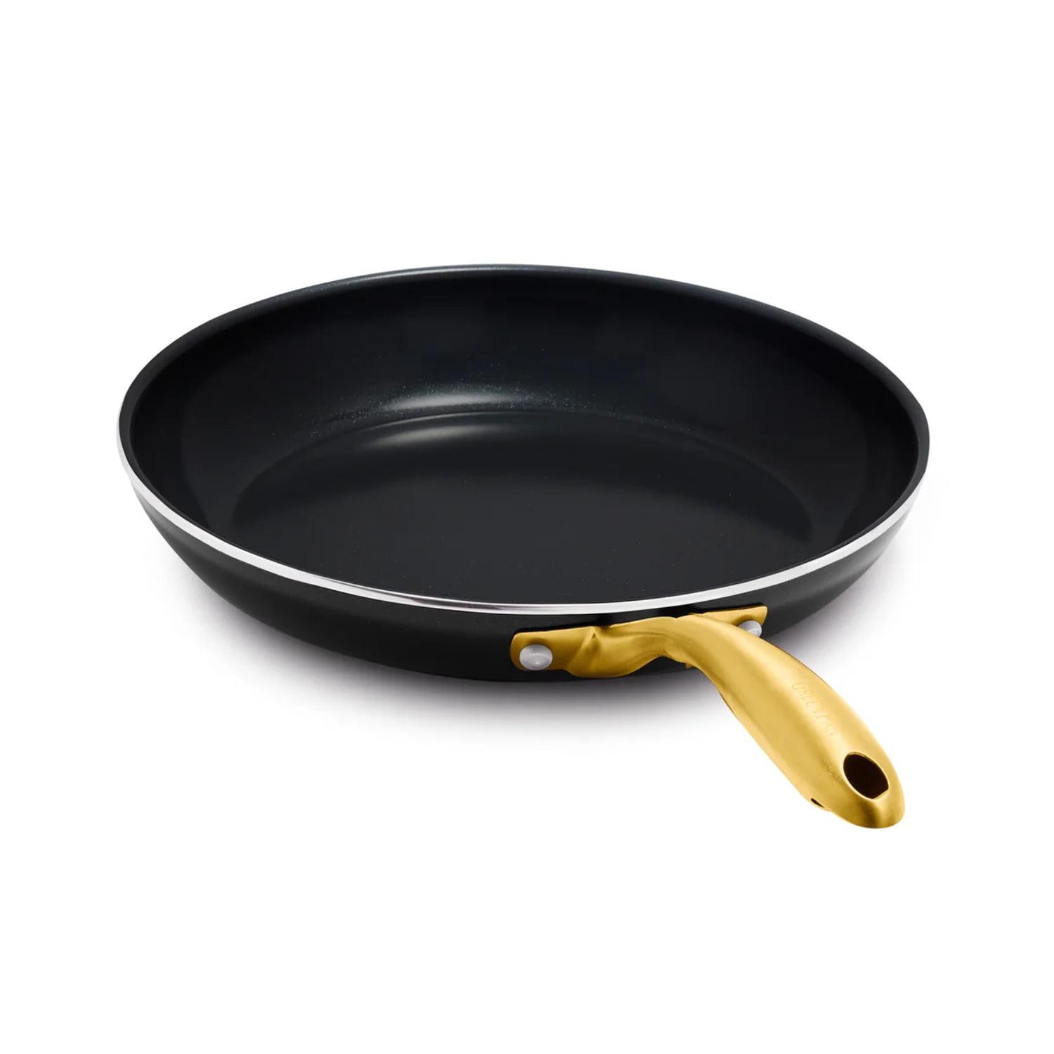 Black Ceramic Nonstick Aluminum Frying Pan with Gold Handle