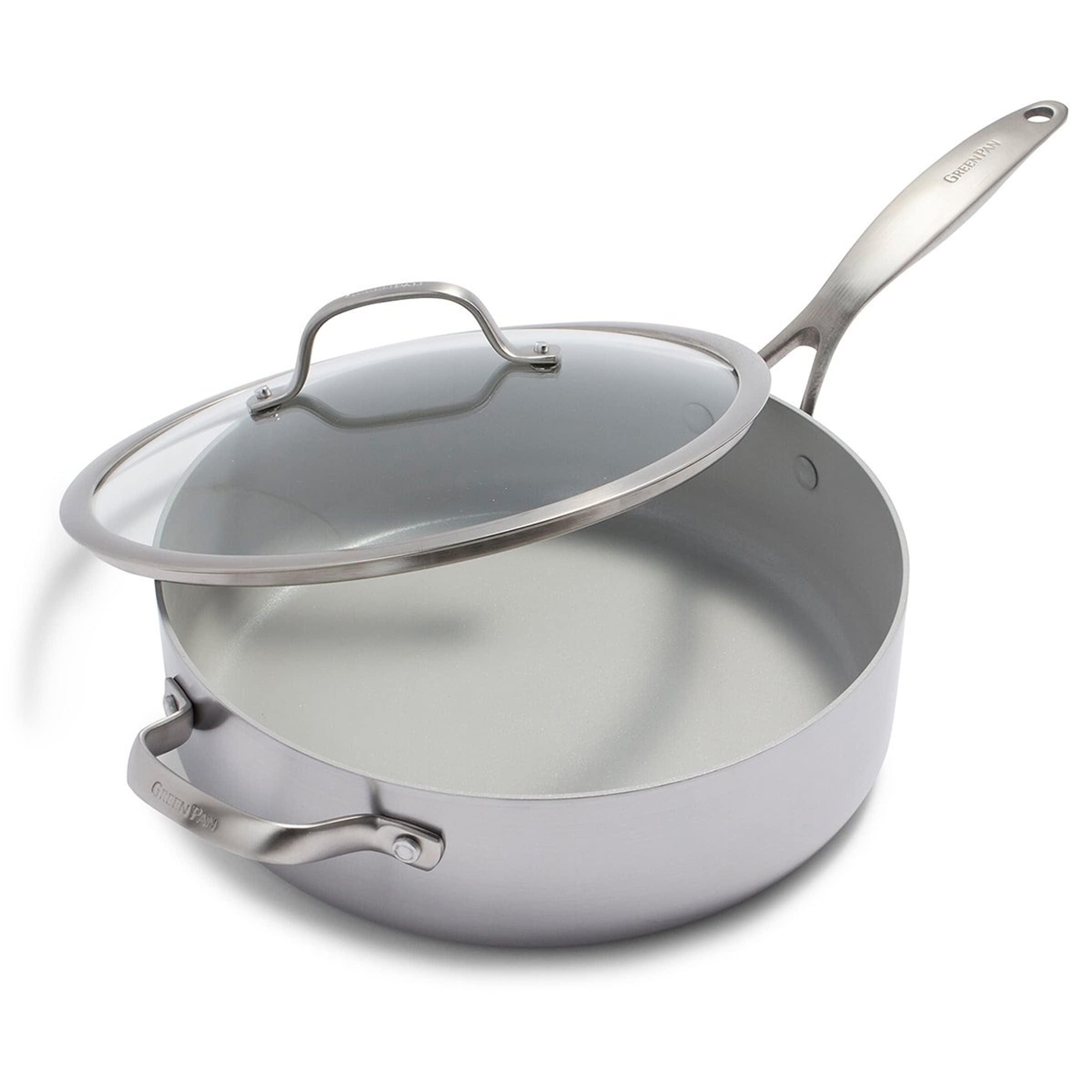 GreenPan Venice Pro Tri-Ply Stainless Steel Healthy Ceramic Nonstick 5qt Saute Pan with Lid