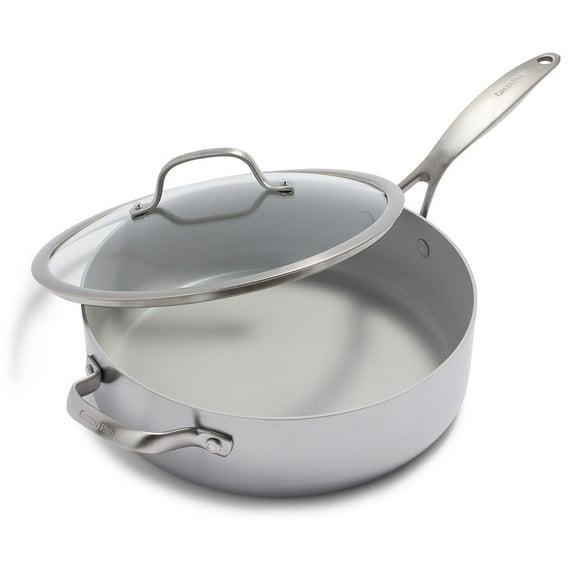 GreenPan Venice Pro Tri-Ply Stainless Steel Healthy Ceramic Nonstick 5qt Saute Pan with Lid