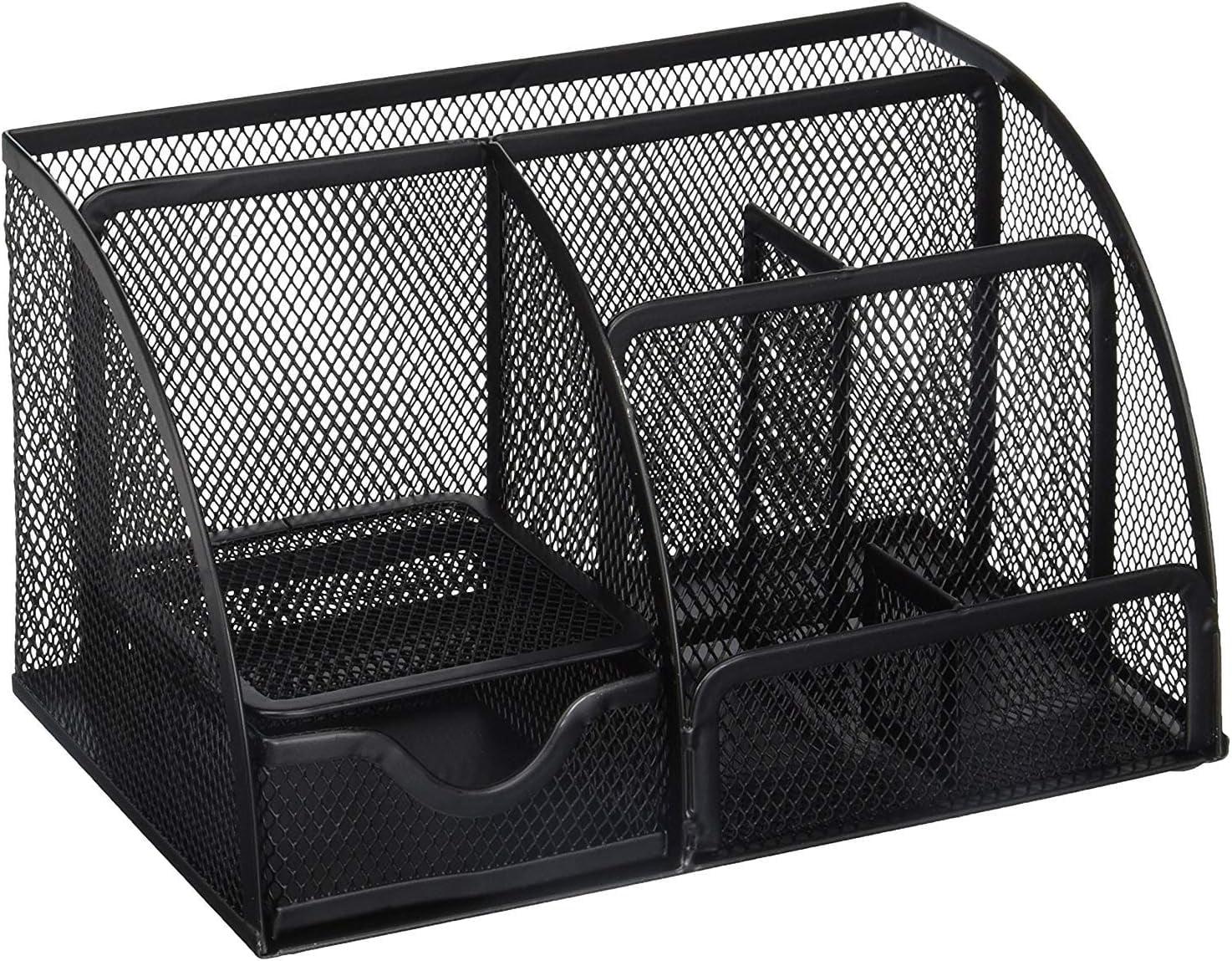 Black Mesh Multifunctional Desk Organizer with 6 Compartments