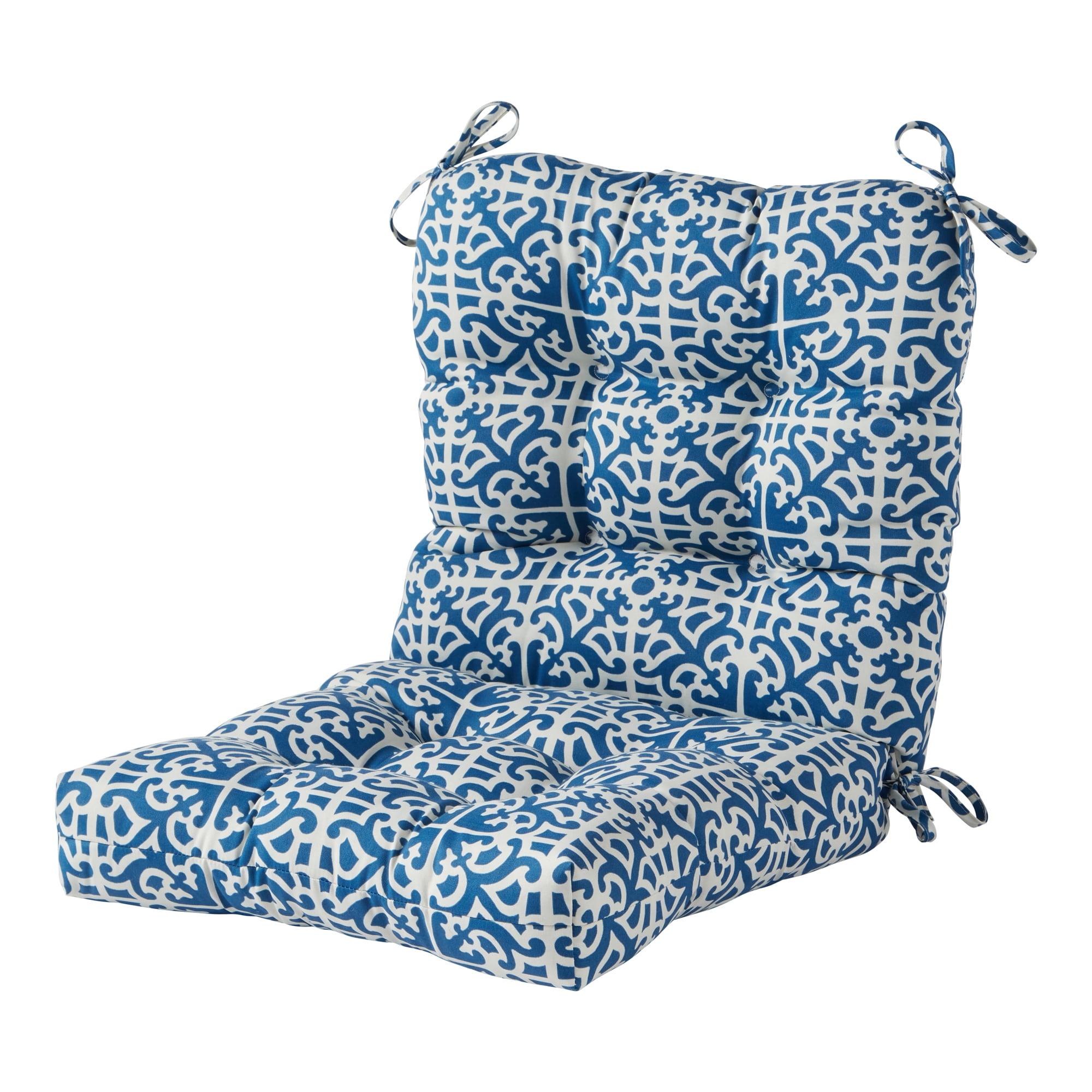 Greendale Home Fashions Indigo Lattice 42 x 21 in. Outdoor Reversible Tufted Chair Cushion
