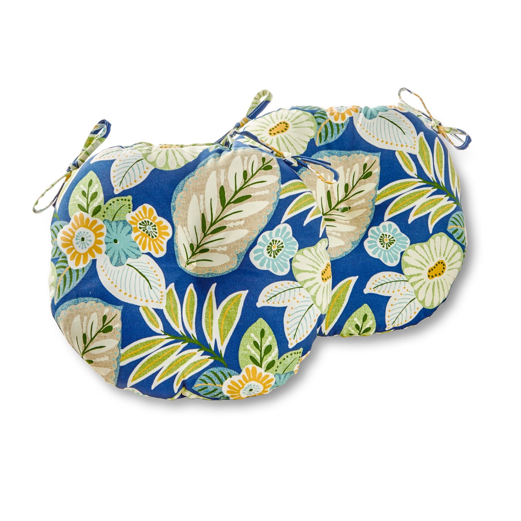 Marlow Blue Floral Round Outdoor Bistro Seat Cushions, Set of 2