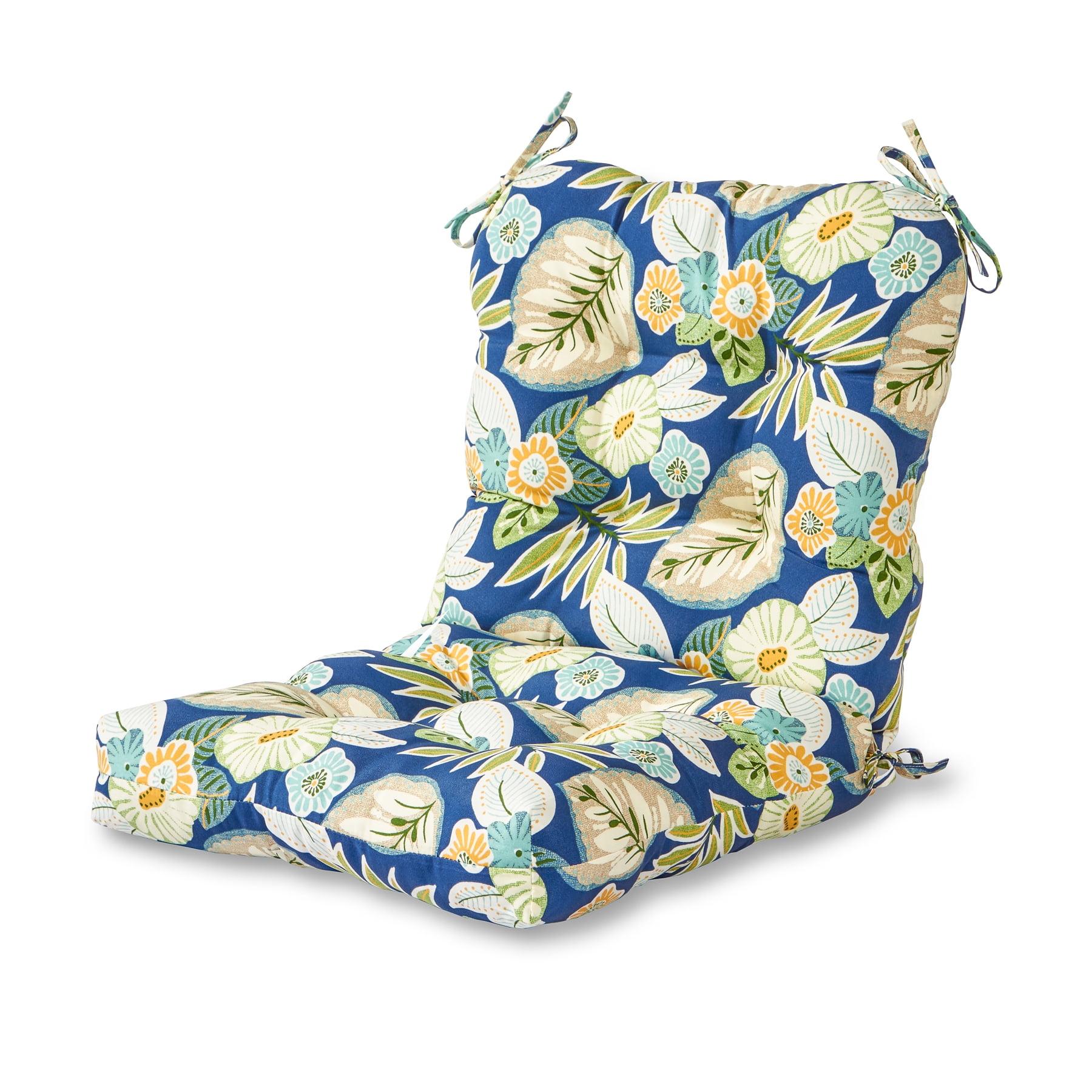 Marlow Blue Floral Tufted Outdoor Chair Cushion 42x21